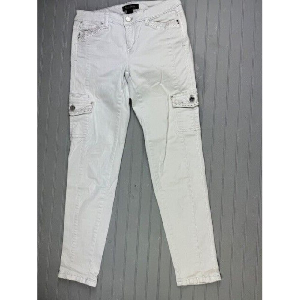 White House Black Market  0 Womens Skinny Jeans Off White Low Rise Stretch Bling